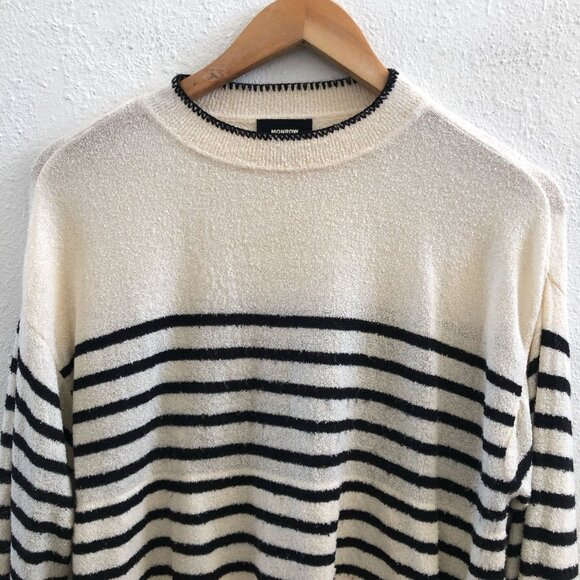 MONROW Boucle Knit Stripe Sweater Size Small - Picture 6 of 12